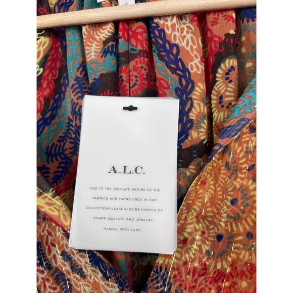 NW T.L.C. Printed Silk V-Neck Curved Hem Long Sleeve Casual Blouse Size: 0 - Picture 6 of 10